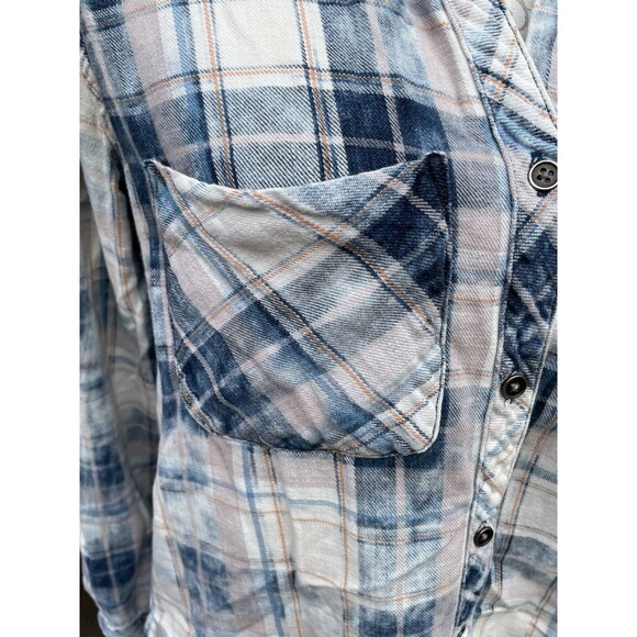 Cloth & Stone Anthropologie Plaid Button Front Shirt Women’s M Blue Cotton Soft - Picture 14 of 15